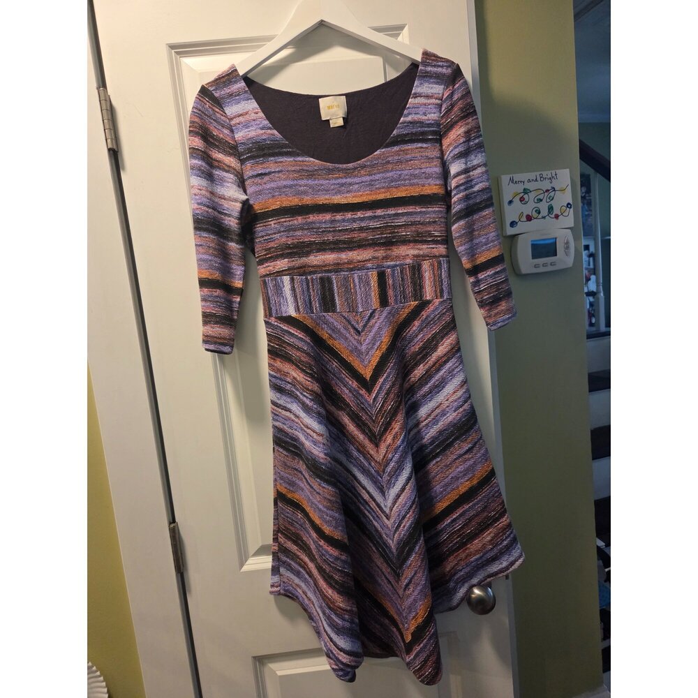 Maeve Anthropologie Kebren Stripe Knit Dress 3/4 Sleeve Asymmetrical S - Picture 2 of 6
